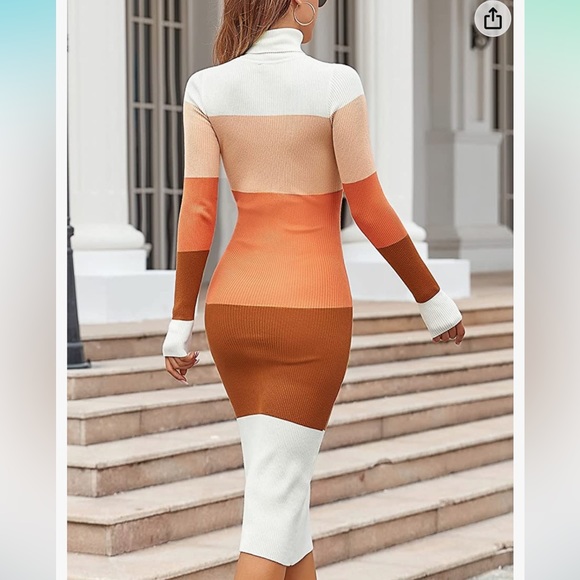 Multi Color Turtleneck Ribbed Long Sleeve Midi Dress, Amazon - Picture 3 of 6